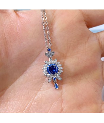 Sterling Silver Natural Sapphire Pendant Necklace for Women prix