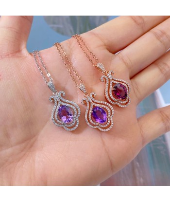 925 Sterling Silver Rose Gold Plated Amethyst Pyrope Zircon Pendant Necklace for Women paiement sécurisé