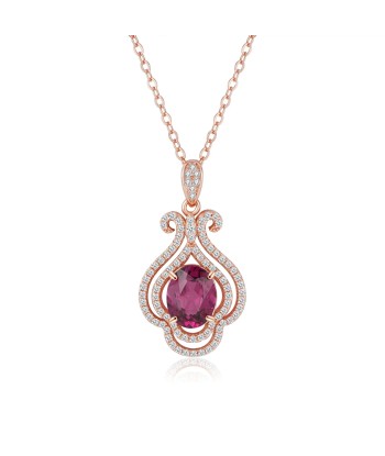 925 Sterling Silver Rose Gold Plated Amethyst Pyrope Zircon Pendant Necklace for Women paiement sécurisé