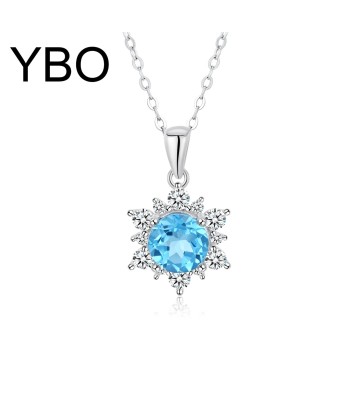 Sterling Silver 925 Blue Topaz Pendant Necklace for Women Fin de série