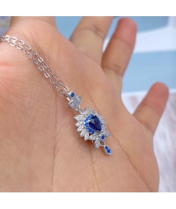 Sterling Silver Natural Sapphire Pendant Necklace for Women prix