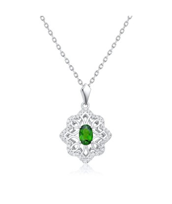 925 Sterling Silver Diopside Flower Pendant Necklace for Women. Par le système avancé 