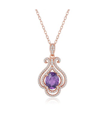 925 Sterling Silver Rose Gold Plated Amethyst Pyrope Zircon Pendant Necklace for Women paiement sécurisé