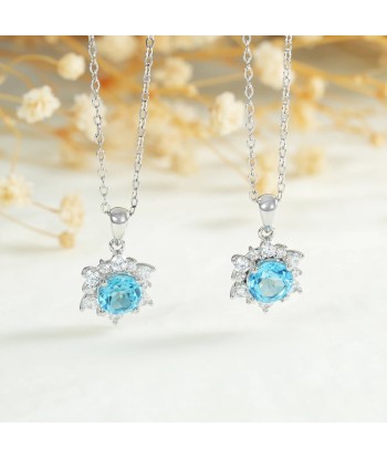 Sterling Silver 925 Blue Topaz Pendant Necklace for Women Fin de série