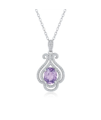 925 Sterling Silver Rose Gold Plated Amethyst Pyrope Zircon Pendant Necklace for Women paiement sécurisé