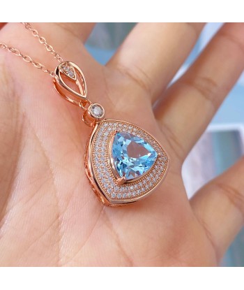 Rose Gold Plated Sterling Silver Triangle Topaz Pendant Necklace for Women l'évolution des habitudes 