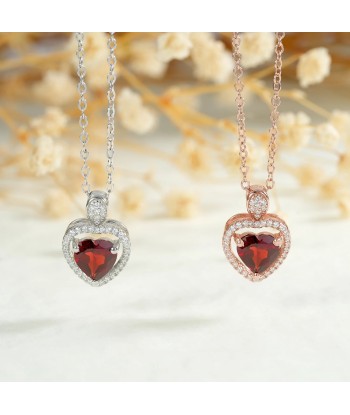 Sterling Silver 925 Natural Red Garnet Pendant Necklace for Women Les magasins à Paris