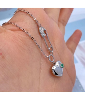 925 Sterling Silver Emerald Heart Pendant Necklace for Women de France