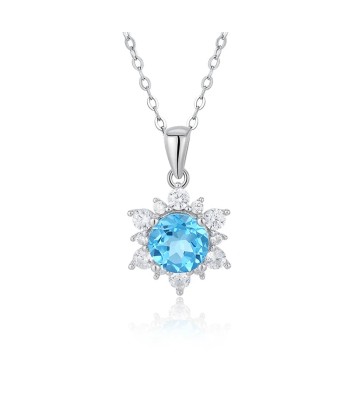 Sterling Silver 925 Blue Topaz Pendant Necklace for Women Fin de série