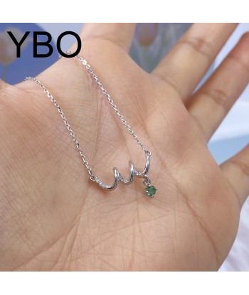 925 Sterling Silver Natural Emerald CZ Curved Pendant Necklace for Women une grave pollution 