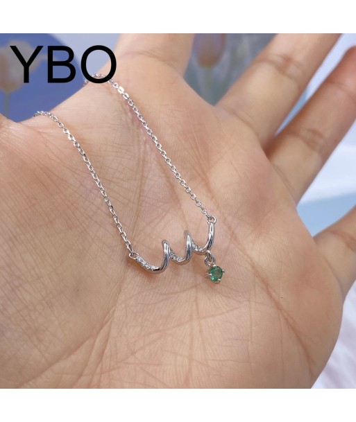 925 Sterling Silver Natural Emerald CZ Curved Pendant Necklace for Women une grave pollution 