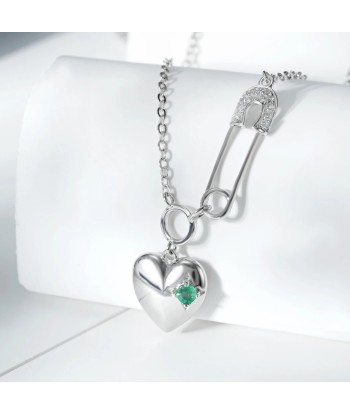 925 Sterling Silver Emerald Heart Pendant Necklace for Women de France