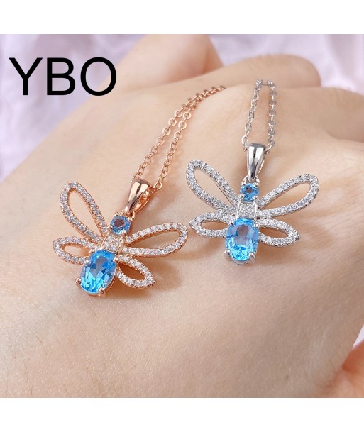 925 Sterling Silver Bee Pendant Necklace with Swiss Blue Topaz and Cubic Zircon for Women online