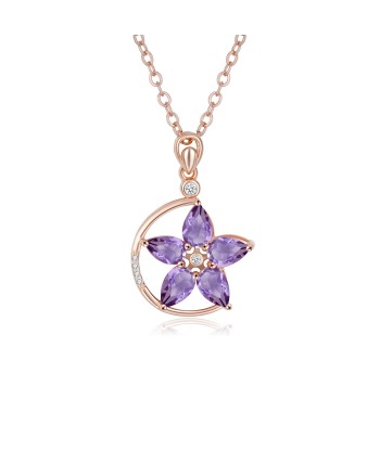 Rose Gold Plated 925 Sterling Silver Green Purple Garnet Flower Pendant Necklace for Women Les êtres humains sont 