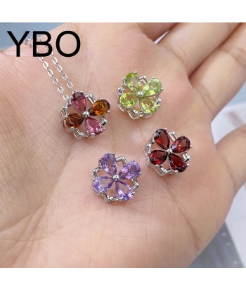 Sterling Silver 925 Natural Purple Amethyst Peridot Garnet Tourmaline Necklace for Women du meilleur 