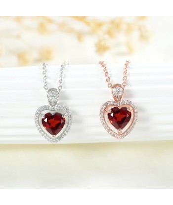 Sterling Silver 925 Natural Red Garnet Pendant Necklace for Women Les magasins à Paris