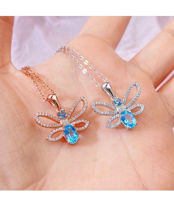 925 Sterling Silver Bee Pendant Necklace with Swiss Blue Topaz and Cubic Zircon for Women online