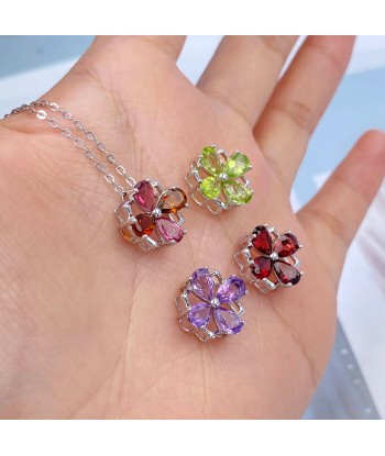 Sterling Silver 925 Natural Purple Amethyst Peridot Garnet Tourmaline Necklace for Women du meilleur 