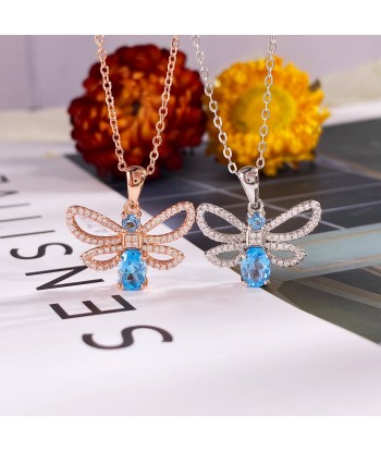 925 Sterling Silver Bee Pendant Necklace with Swiss Blue Topaz and Cubic Zircon for Women online