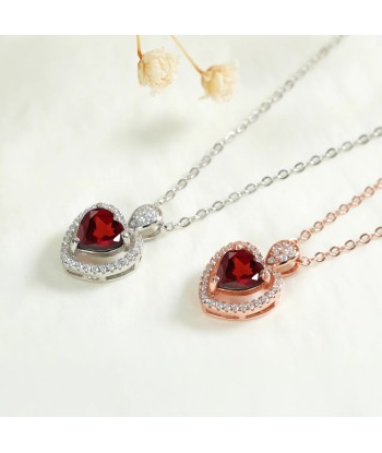 Sterling Silver 925 Natural Red Garnet Pendant Necklace for Women Les magasins à Paris