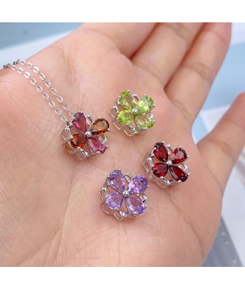 Sterling Silver 925 Natural Purple Amethyst Peridot Garnet Tourmaline Necklace for Women du meilleur 