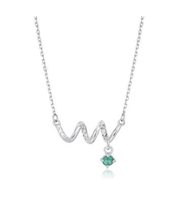 925 Sterling Silver Natural Emerald CZ Curved Pendant Necklace for Women une grave pollution 