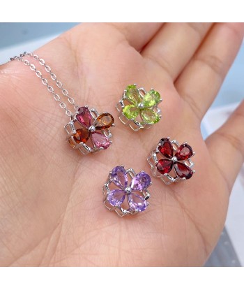 Sterling Silver 925 Natural Purple Amethyst Peridot Garnet Tourmaline Necklace for Women du meilleur 