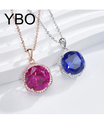 925 Sterling Silver Blue Red Corundum Flower Necklace for Women online