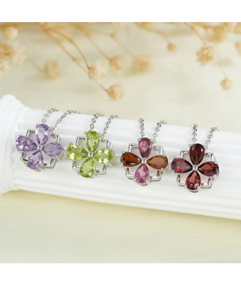 Sterling Silver 925 Natural Purple Amethyst Peridot Garnet Tourmaline Necklace for Women du meilleur 