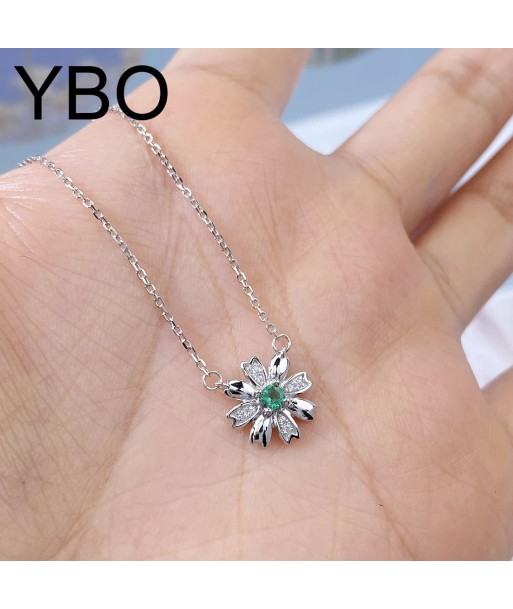 925 Sterling Silver Emerald Chrysanthemum Pendant Necklace for Women de technologie