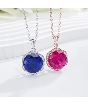 925 Sterling Silver Blue Red Corundum Flower Necklace for Women online