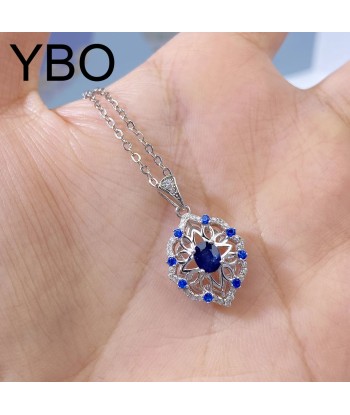 925 Sterling Silver Sapphire Flower Pendant Necklace for Women une grave pollution 