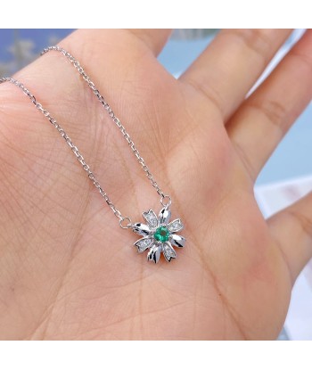 925 Sterling Silver Emerald Chrysanthemum Pendant Necklace for Women de technologie