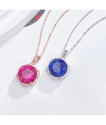 925 Sterling Silver Blue Red Corundum Flower Necklace for Women online