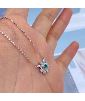 925 Sterling Silver Emerald Chrysanthemum Pendant Necklace for Women de technologie