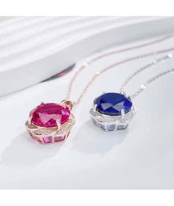 925 Sterling Silver Blue Red Corundum Flower Necklace for Women online