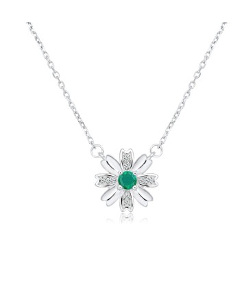 925 Sterling Silver Emerald Chrysanthemum Pendant Necklace for Women de technologie