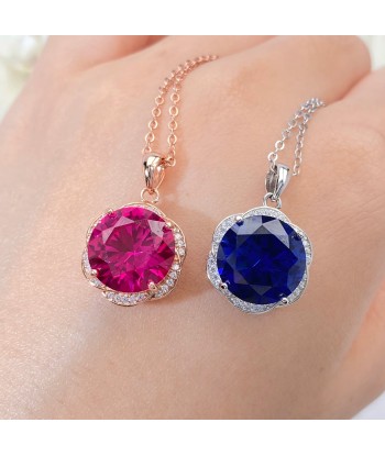 925 Sterling Silver Blue Red Corundum Flower Necklace for Women online