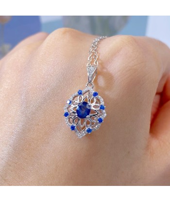 925 Sterling Silver Sapphire Flower Pendant Necklace for Women une grave pollution 