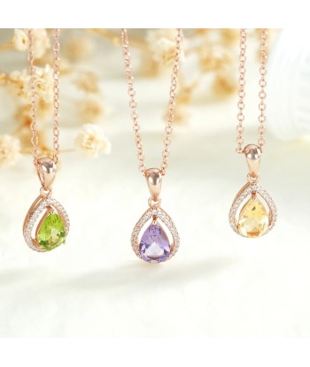 925 Sterling Silver Water Drop Amethyst Peridot Citrine Pendant Necklace for Women hantent personnes