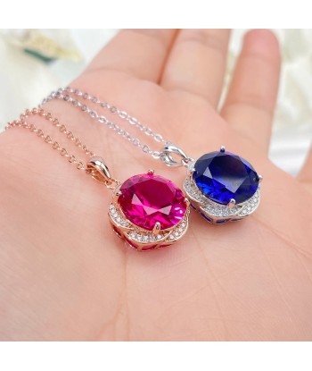 925 Sterling Silver Blue Red Corundum Flower Necklace for Women online