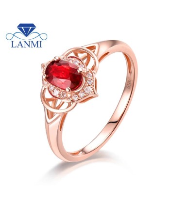 14K Rose Gold Ruby and Diamond Oval Ring for Women une grave pollution 