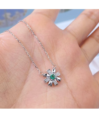 925 Sterling Silver Emerald Chrysanthemum Pendant Necklace for Women de technologie