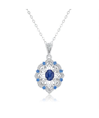 925 Sterling Silver Sapphire Flower Pendant Necklace for Women une grave pollution 