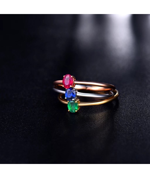 18K White Gold Oval Green Emerald Blue Sapphire Red Ruby Engagement Ring for Women hantent personnes