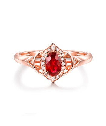 14K Rose Gold Ruby and Diamond Oval Ring for Women une grave pollution 