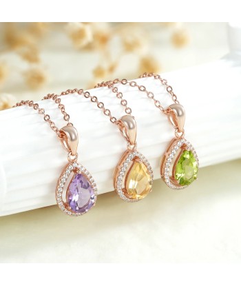 925 Sterling Silver Water Drop Amethyst Peridot Citrine Pendant Necklace for Women hantent personnes