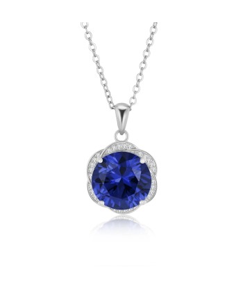 925 Sterling Silver Blue Red Corundum Flower Necklace for Women online