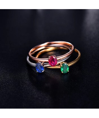 18K White Gold Oval Green Emerald Blue Sapphire Red Ruby Engagement Ring for Women hantent personnes