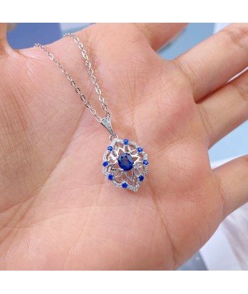 925 Sterling Silver Sapphire Flower Pendant Necklace for Women une grave pollution 